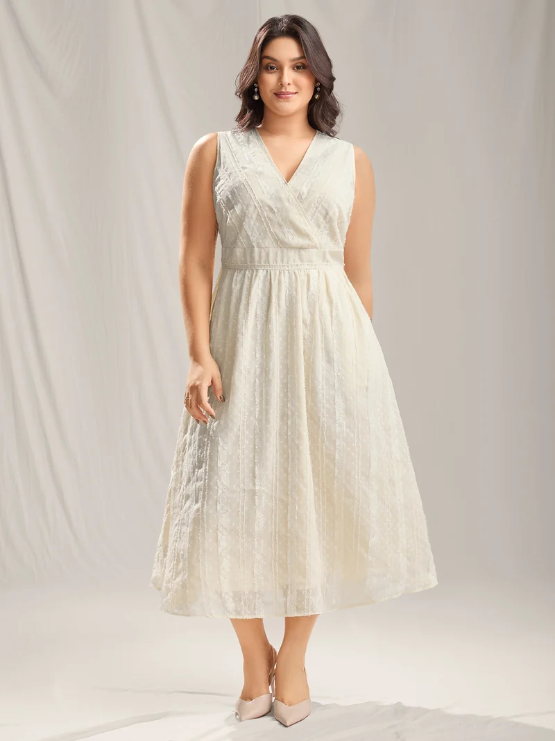 Woven Textured Surplice Neck Maxi Dress