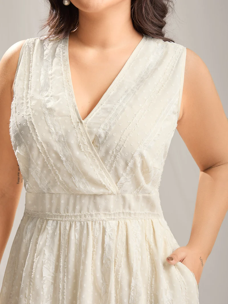Woven Textured Surplice Neck Maxi Dress