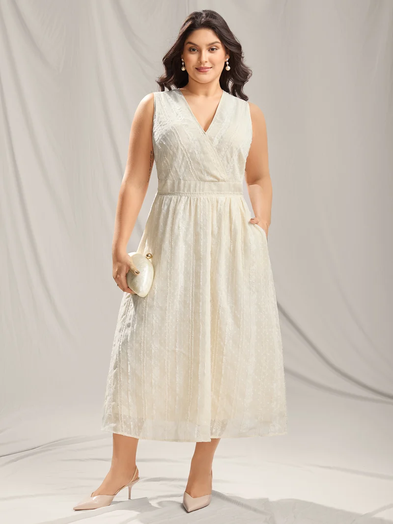Woven Textured Surplice Neck Maxi Dress