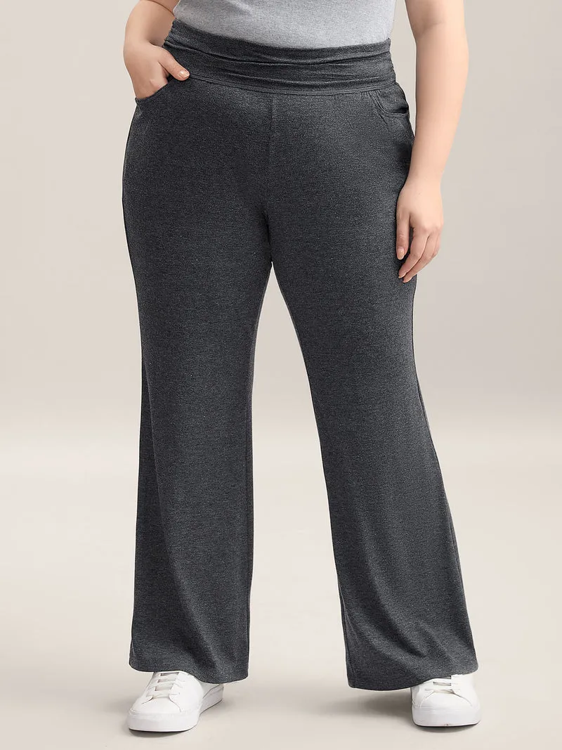 Folding Waist Plain Bootcut Pants