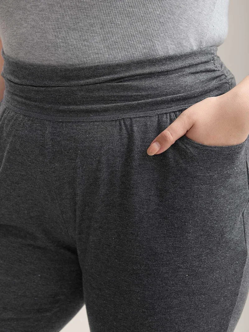 Folding Waist Plain Bootcut Pants