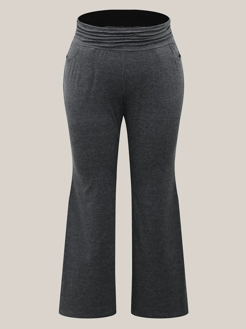 Folding Waist Plain Bootcut Pants