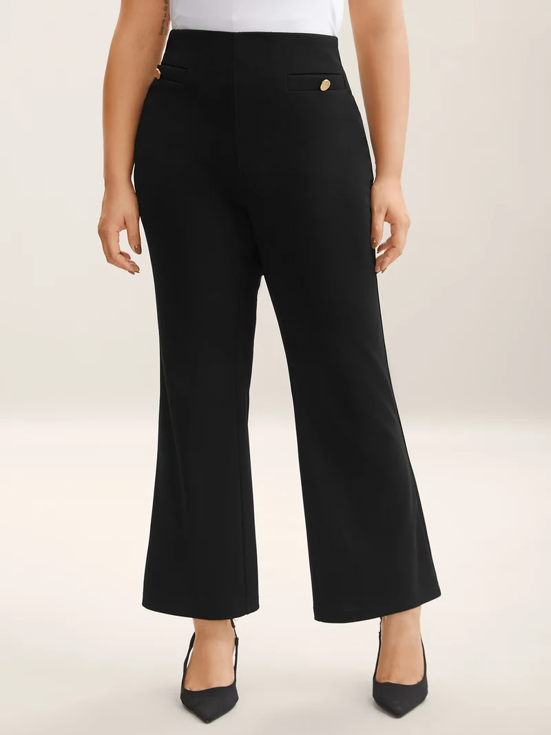 Button Detail Anti-Seam Flared Pants