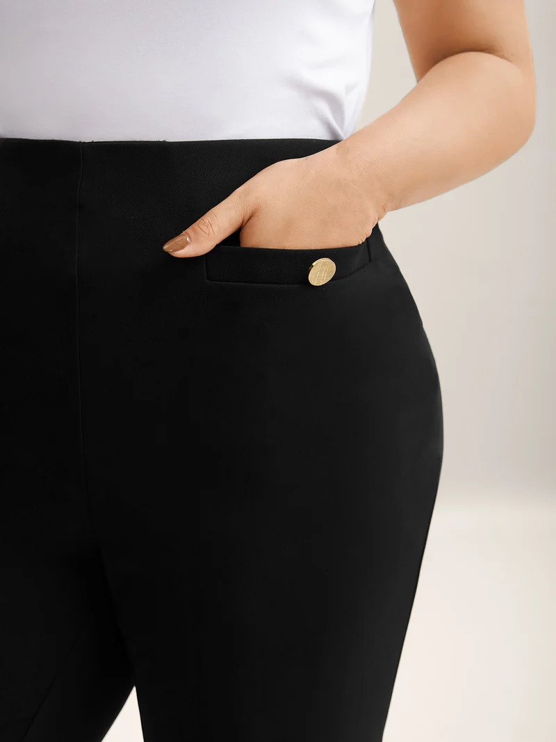 Button Detail Anti-Seam Flared Pants