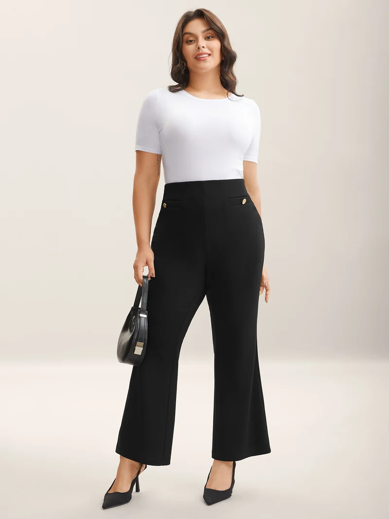 Button Detail Anti-Seam Flared Pants