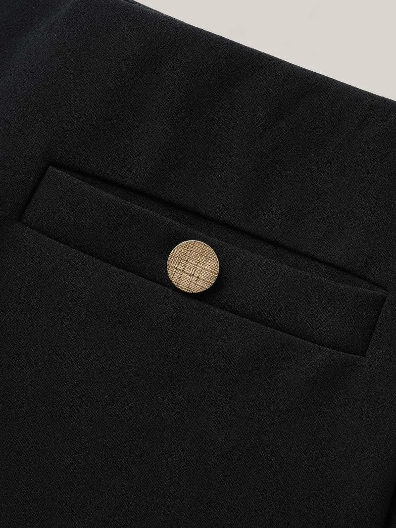 Button Detail Anti-Seam Flared Pants