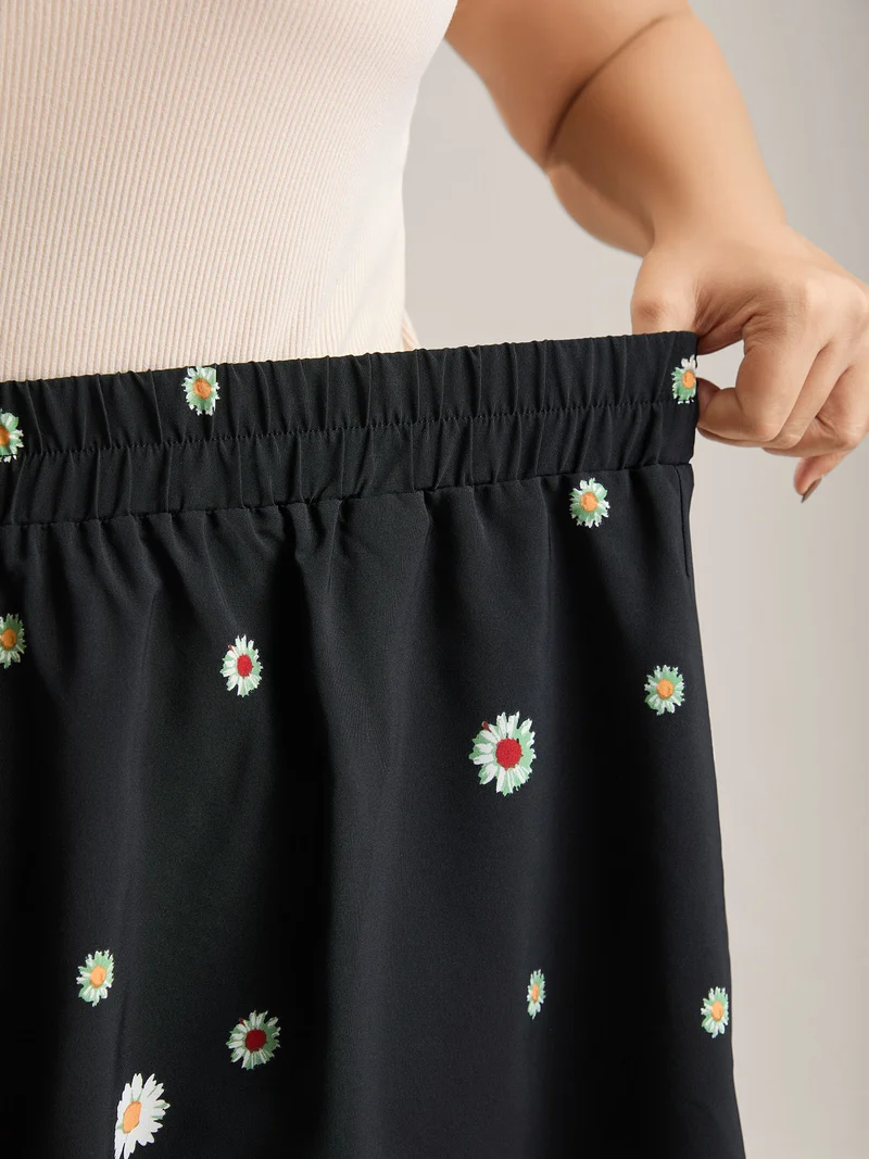 Floral Print Pleated Midi Skirt
