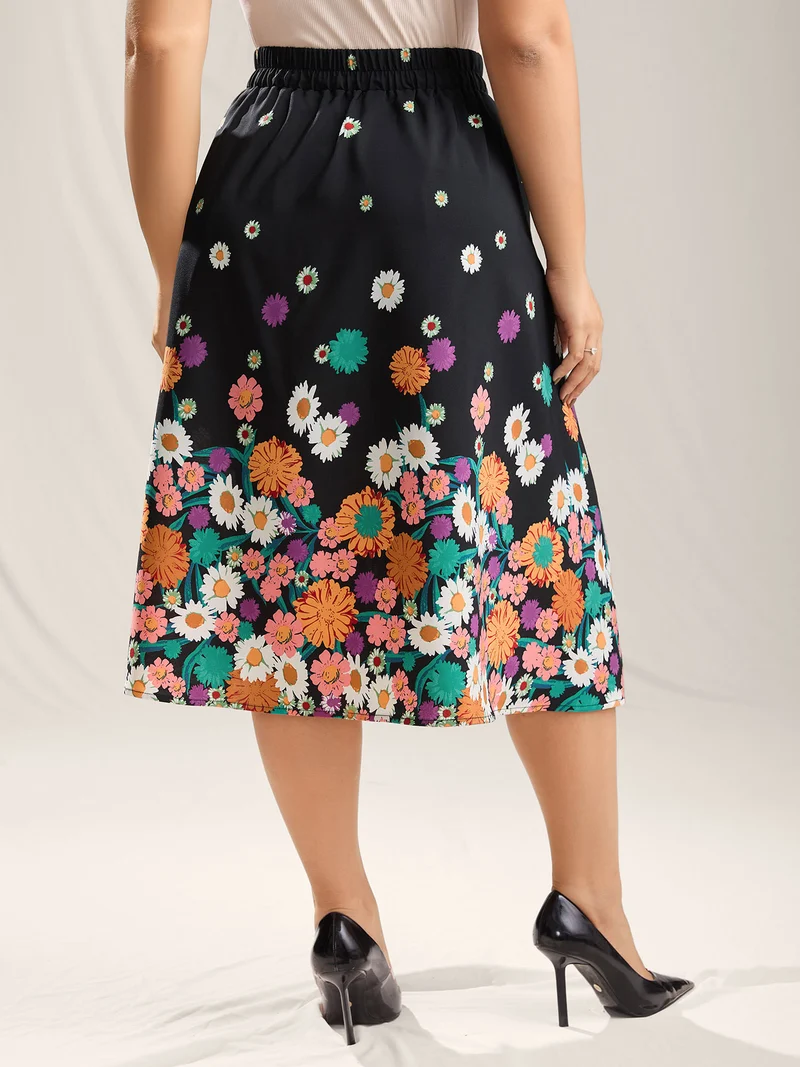 Floral Print Pleated Midi Skirt