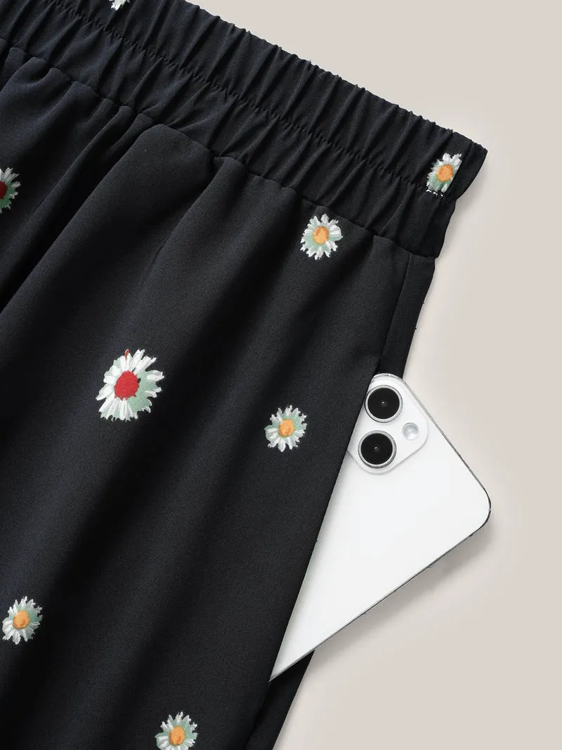 Floral Print Pleated Midi Skirt