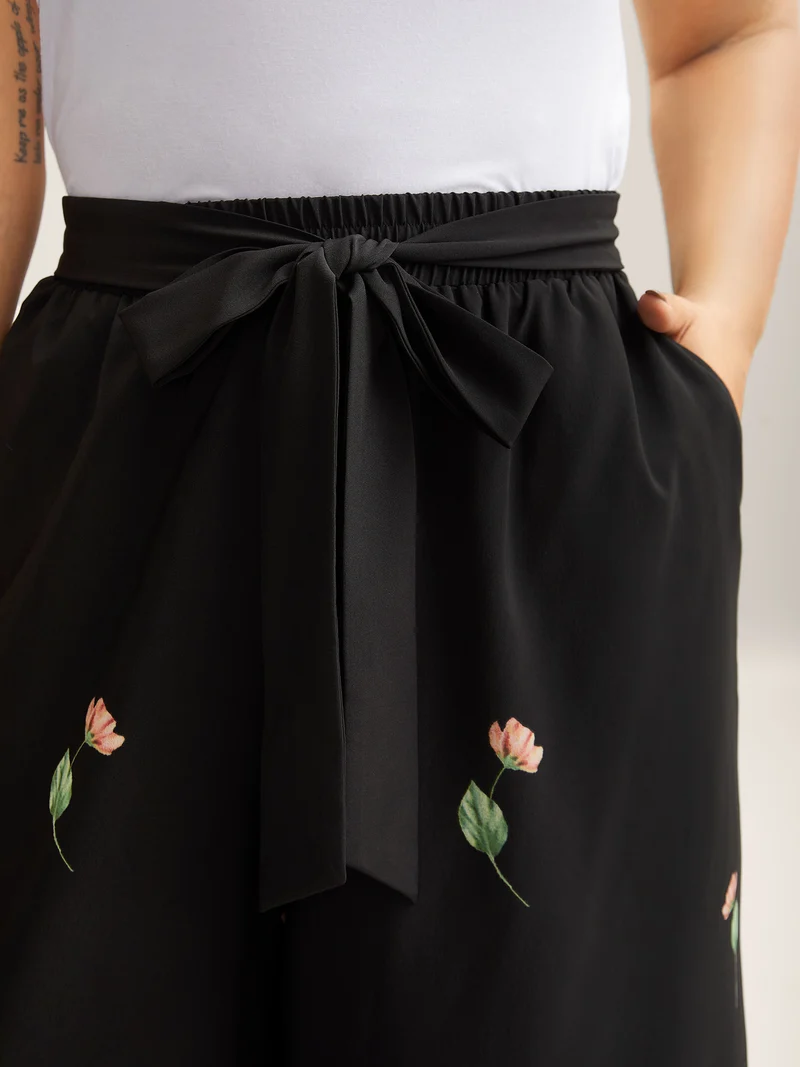 Floral Print Belted Wide-Leg Pants