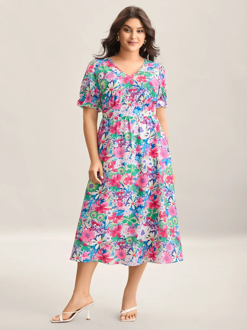 Resort Ready Print Shirred Waist Midi Dress