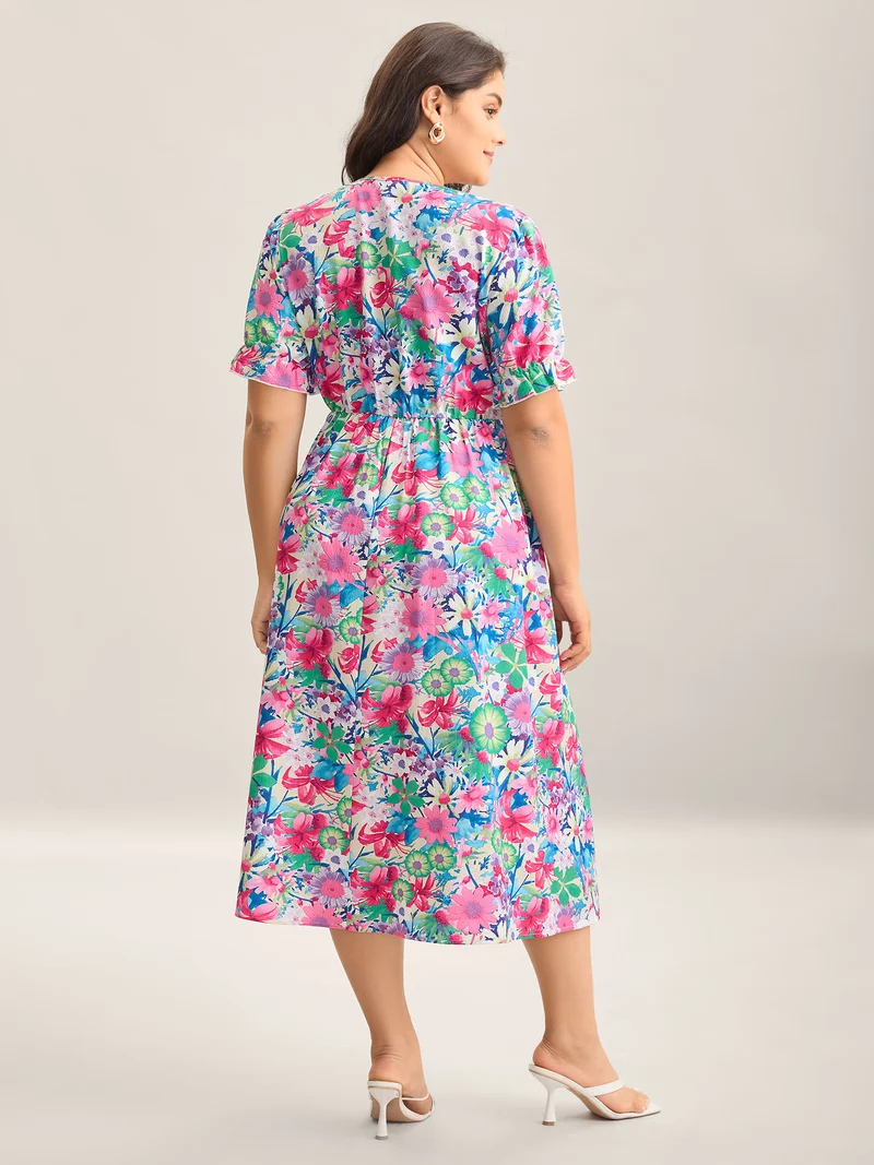 Resort Ready Print Shirred Waist Midi Dress