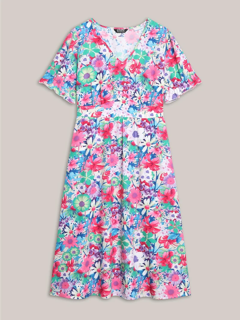 Resort Ready Print Shirred Waist Midi Dress