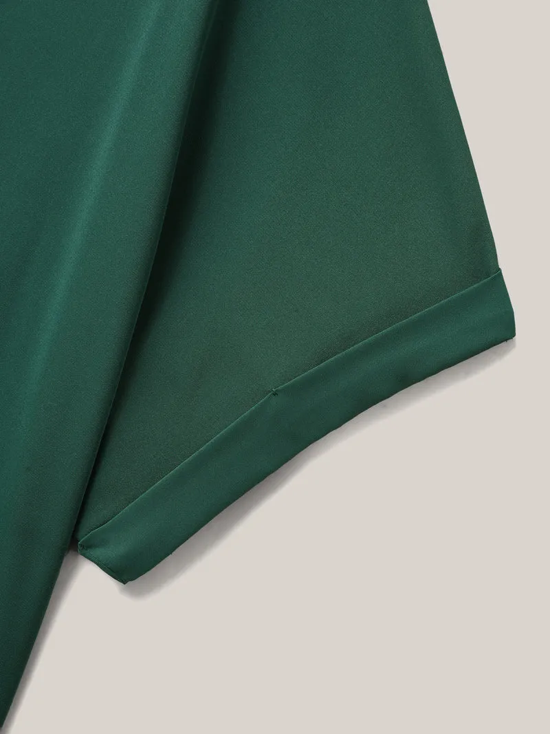 Rolled Hem Sleeve Collar Plain Blouse