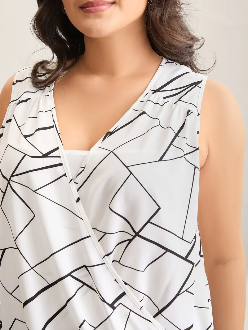 Abstract Print Wrap Curvy Hem Tank Top