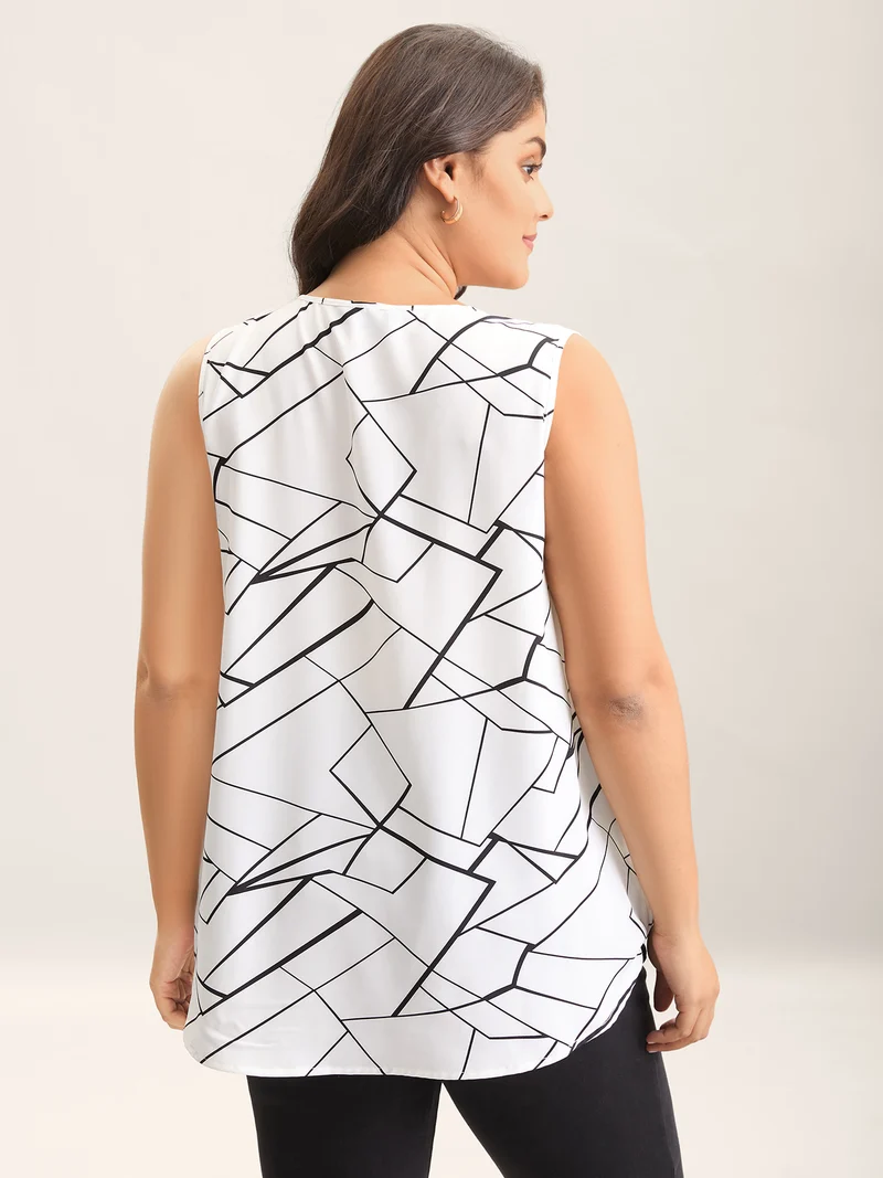Abstract Print Wrap Curvy Hem Tank Top