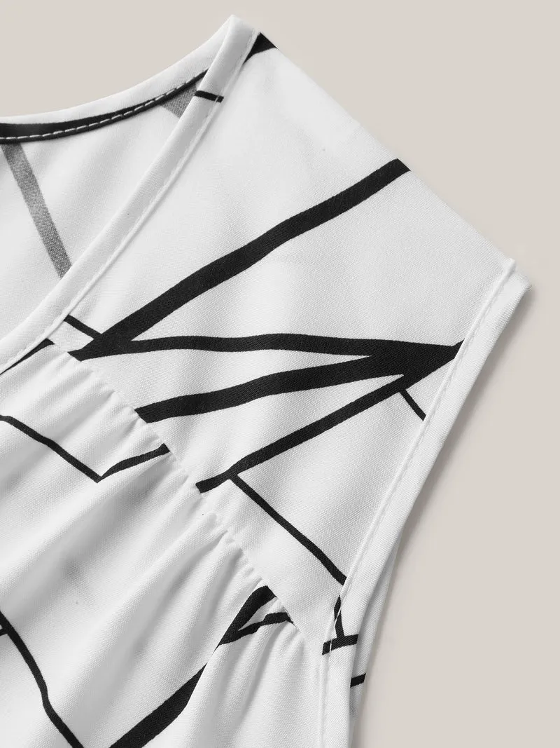 Abstract Print Wrap Curvy Hem Tank Top