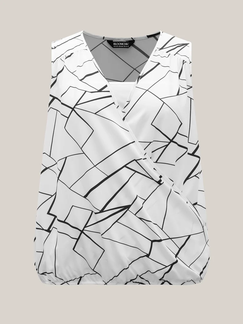 Abstract Print Wrap Curvy Hem Tank Top