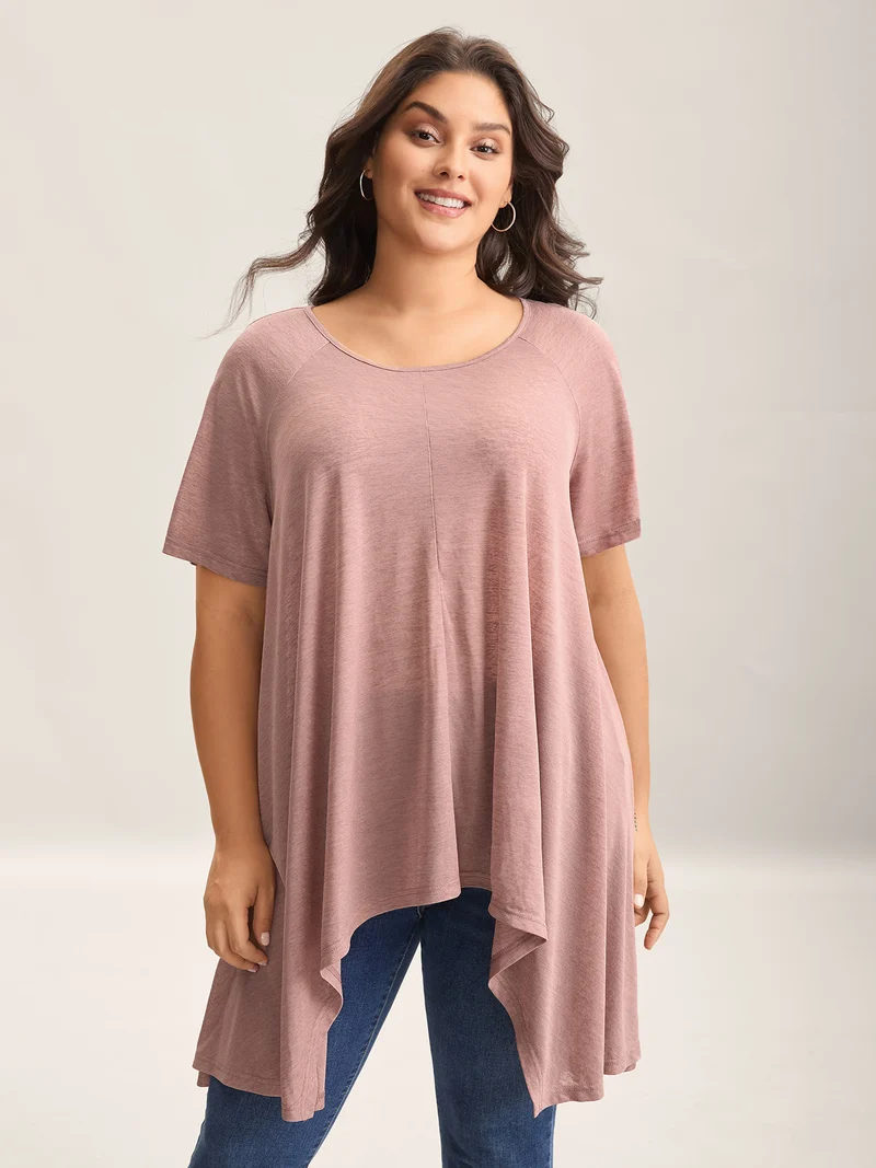 Handkerchief Hem Plain Oversized T-Shirt