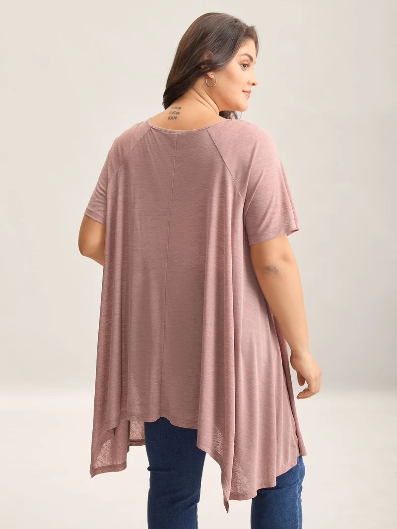 Handkerchief Hem Plain Oversized T-Shirt