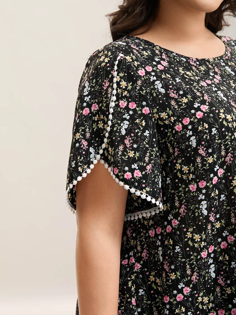 Floral Print Petal Sleeve Shirt