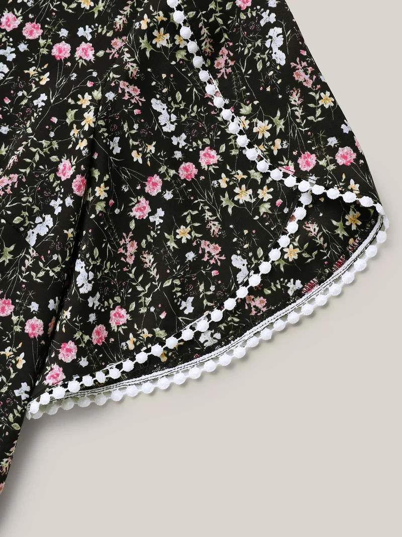 Floral Print Petal Sleeve Shirt