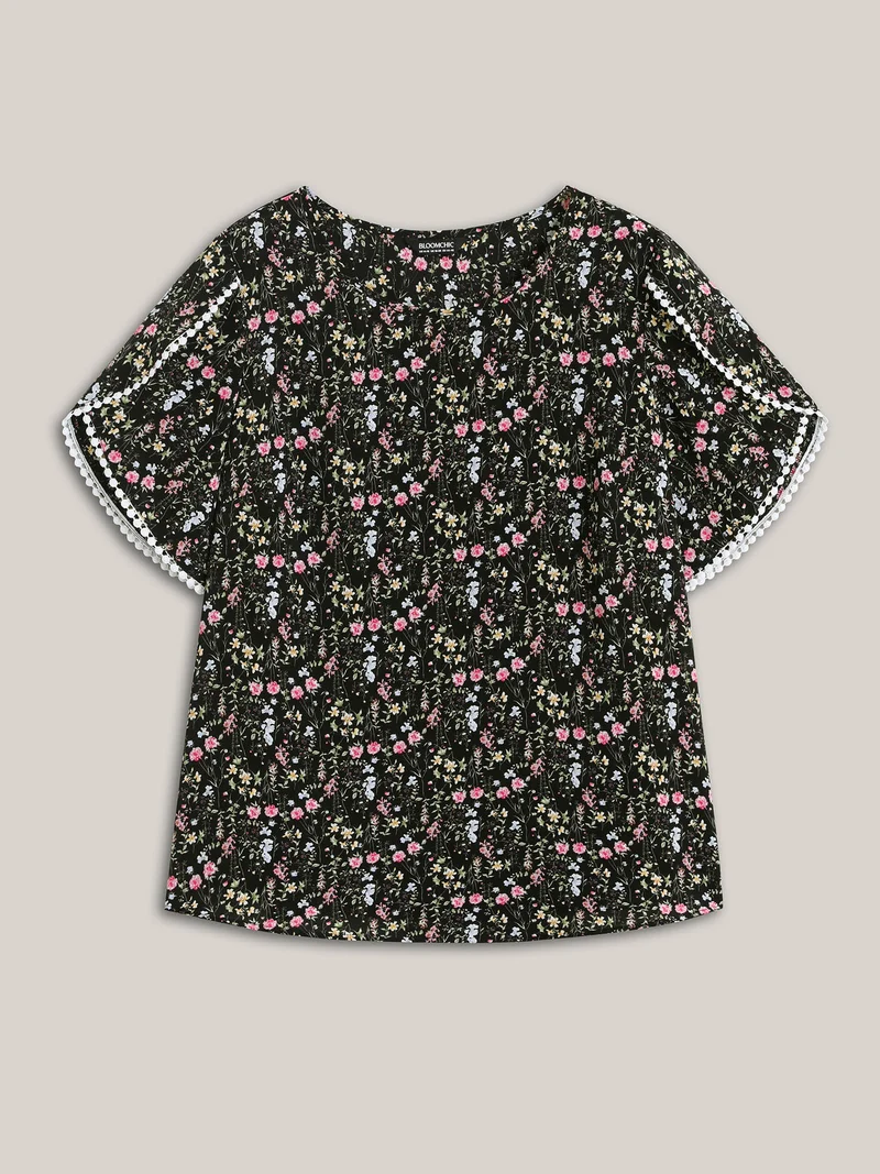 Floral Print Petal Sleeve Shirt