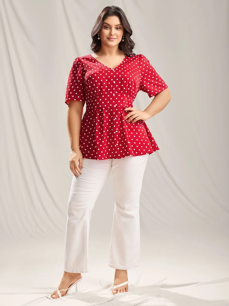 Polka Dots Shirred Waist Blouse