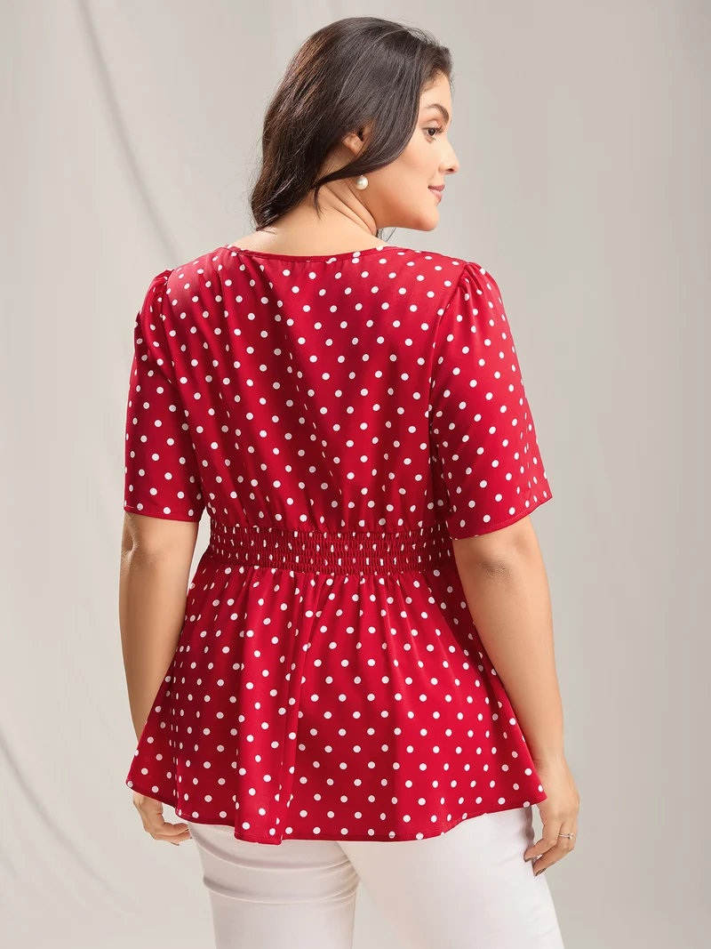 Polka Dots Shirred Waist Blouse