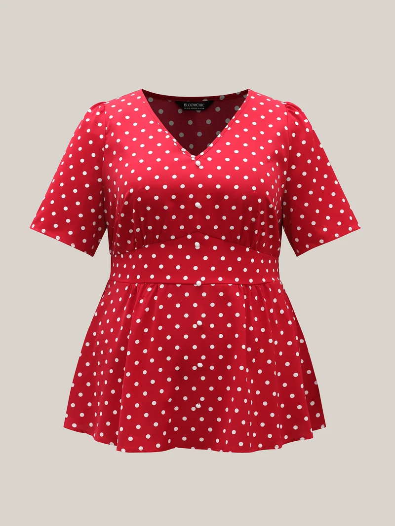 Polka Dots Shirred Waist Blouse