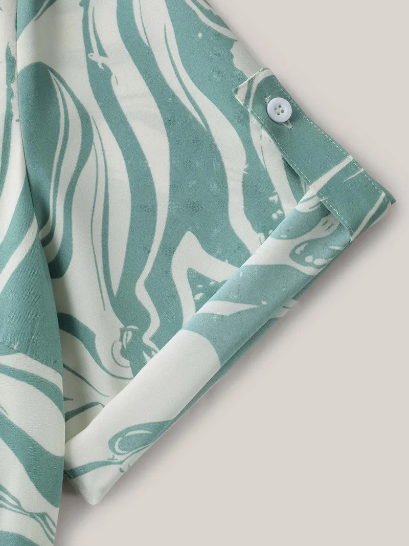 Abstract Print Gathered Sleeve Midi Dress