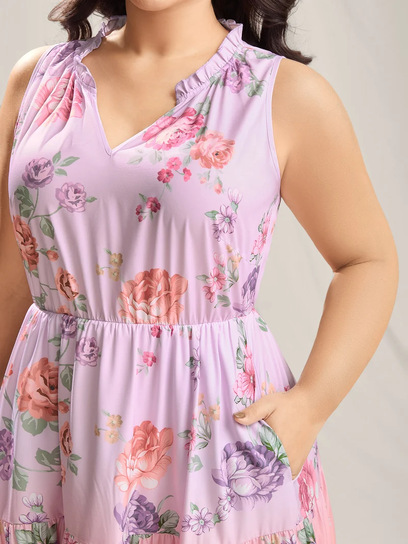 Floral Print Pockets Gradient Maxi Dress