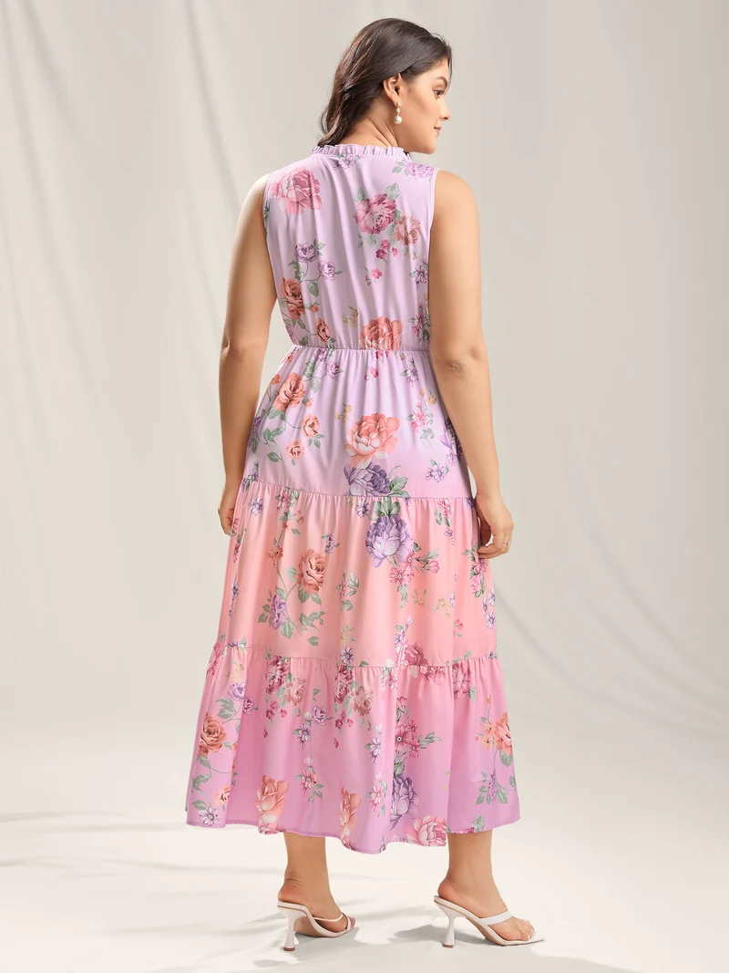 Floral Print Pockets Gradient Maxi Dress
