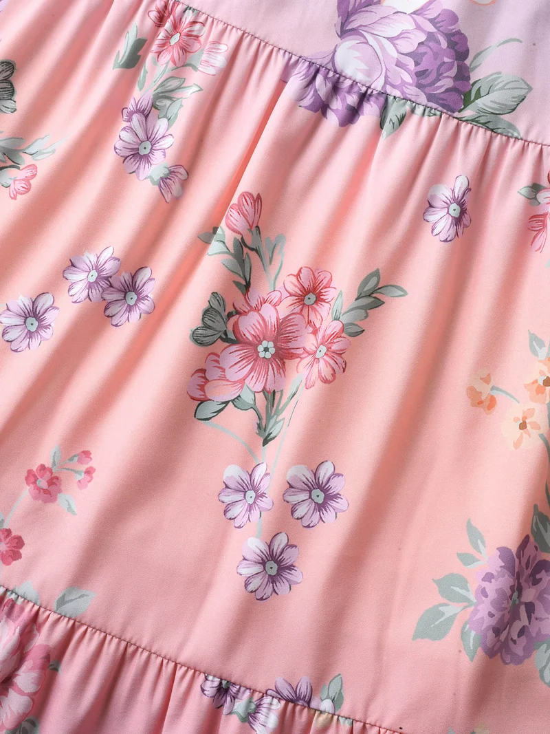 Floral Print Pockets Gradient Maxi Dress