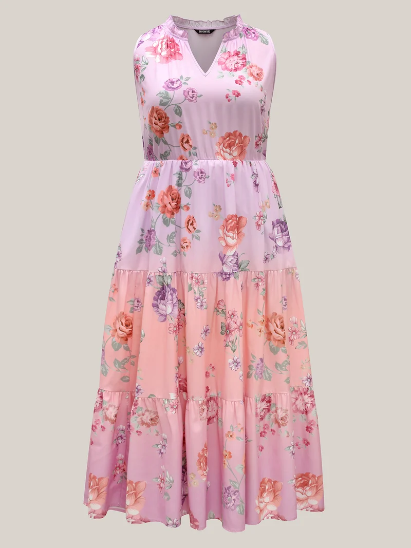 Floral Print Pockets Gradient Maxi Dress