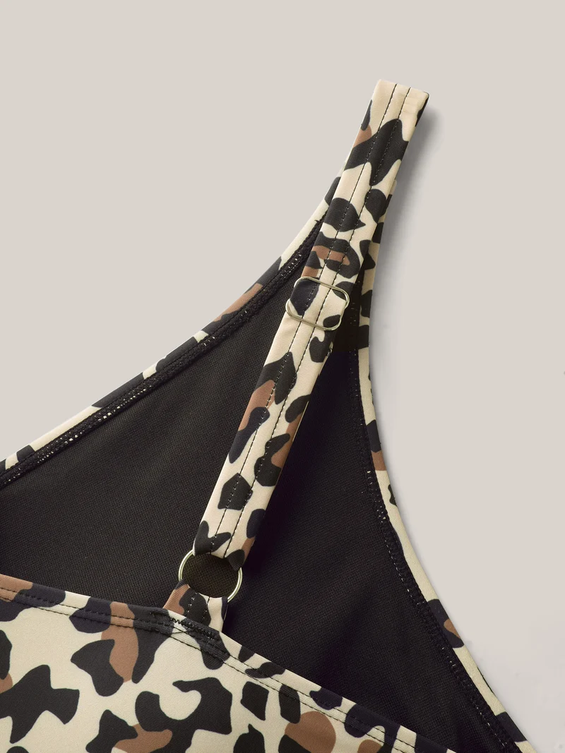 Leopard Print Color Block Swim Dress