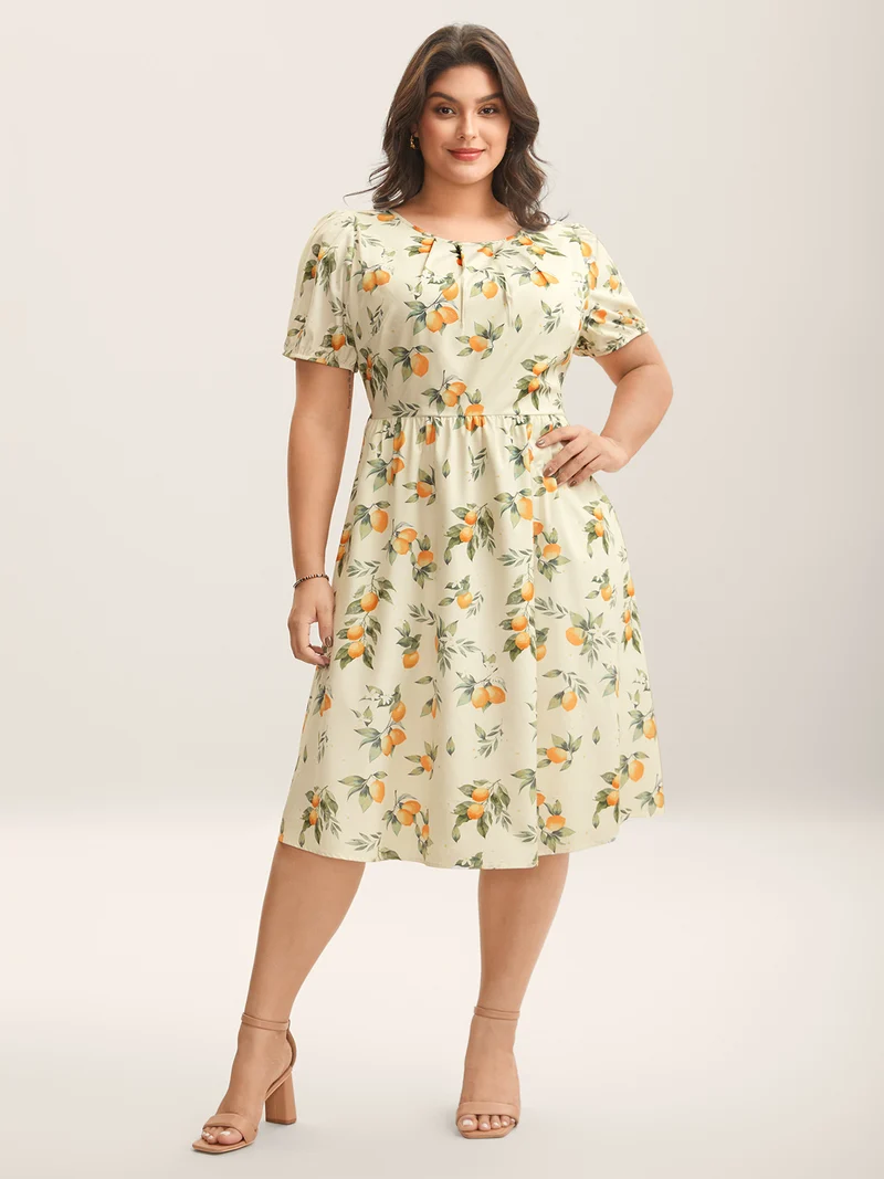 Citrus Print Bow Backless Midi Dress
