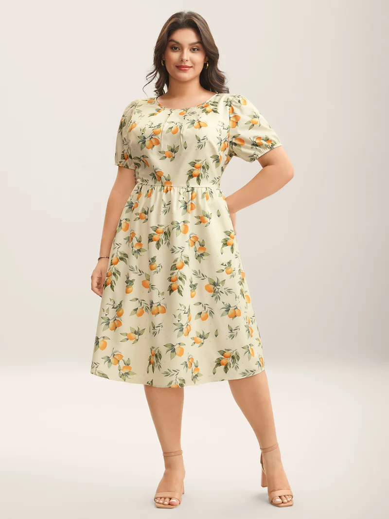 Citrus Print Bow Backless Midi Dress