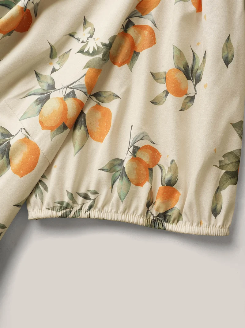 Citrus Print Bow Backless Midi Dress