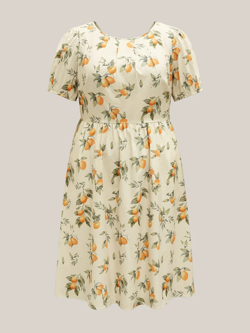 Citrus Print Bow Backless Midi Dress