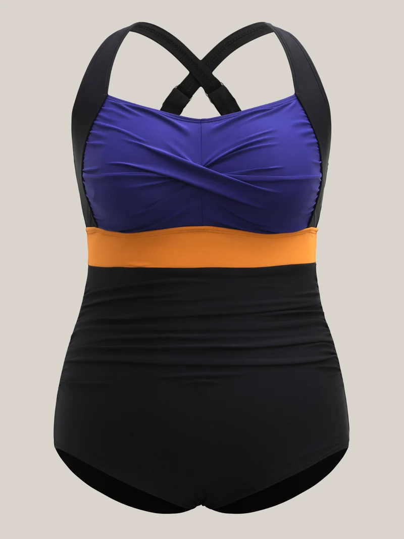 Twisted Front Color Contrast One-Piece Swimsuit