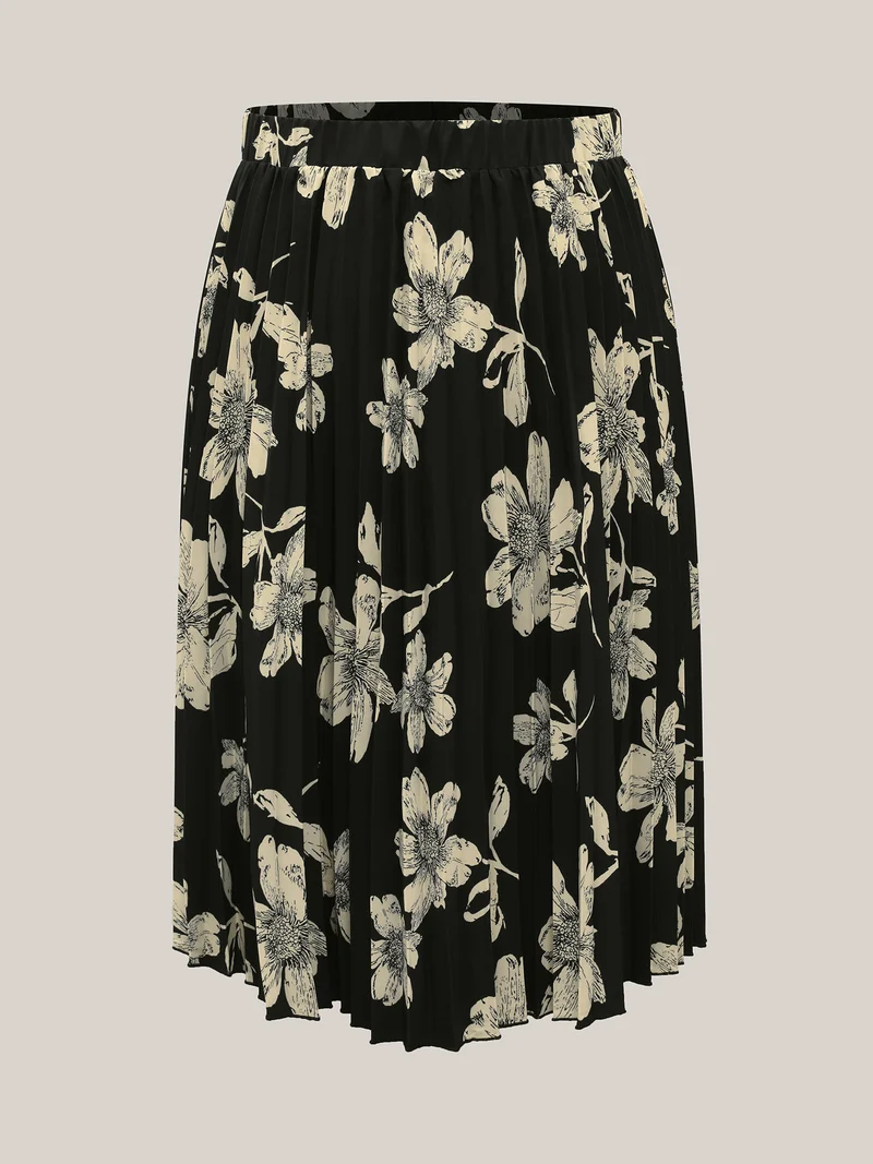 Large Flower Print Pleated Maxi Dress