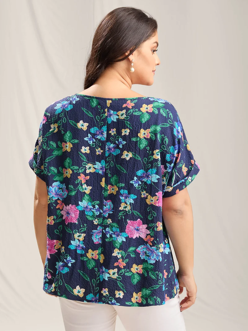 Floral Affair Print Wrinkled Fabric Blouse