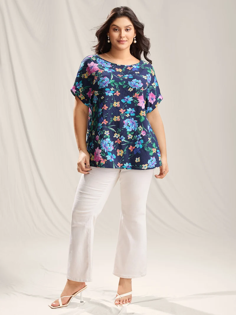Floral Affair Print Wrinkled Fabric Blouse
