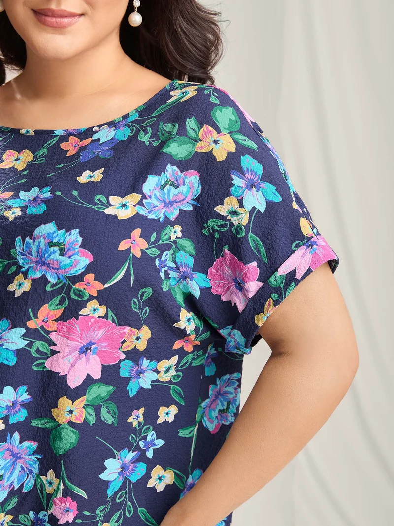 Floral Affair Print Wrinkled Fabric Blouse