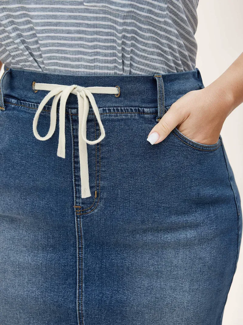 Stretchy Waistband Pull-On Denim Skirt
