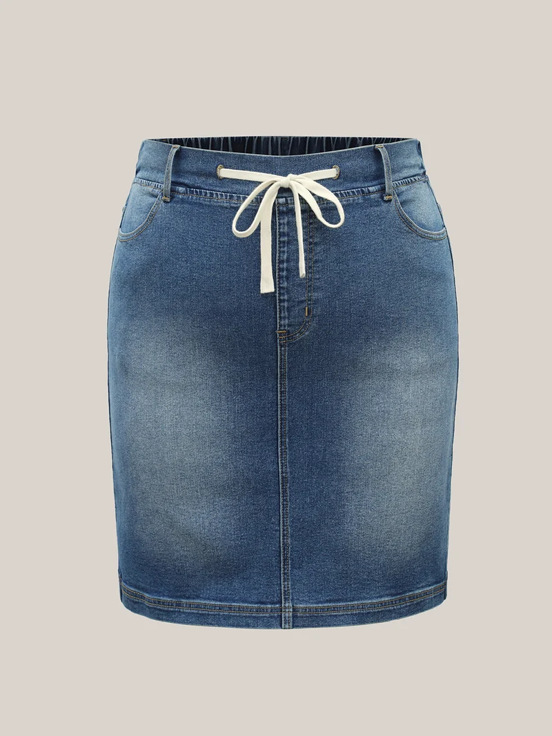 Stretchy Waistband Pull-On Denim Skirt