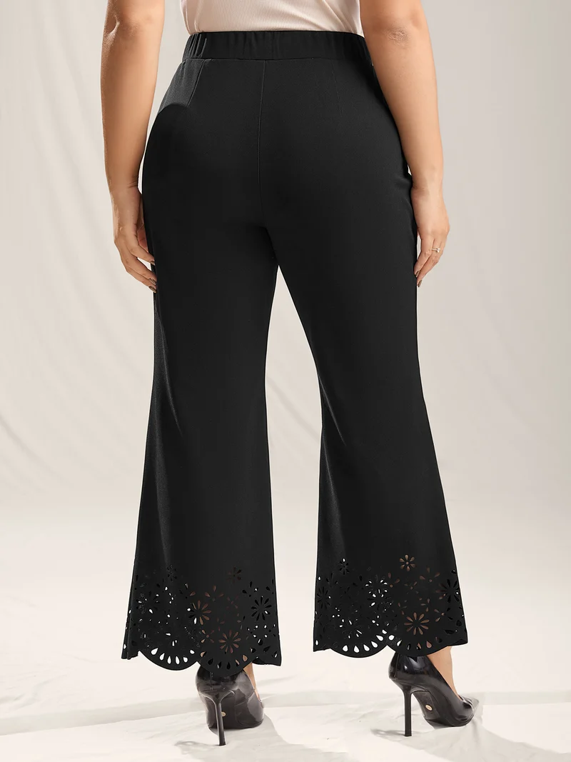 Scalloped Laser Cut Bootcut Pants