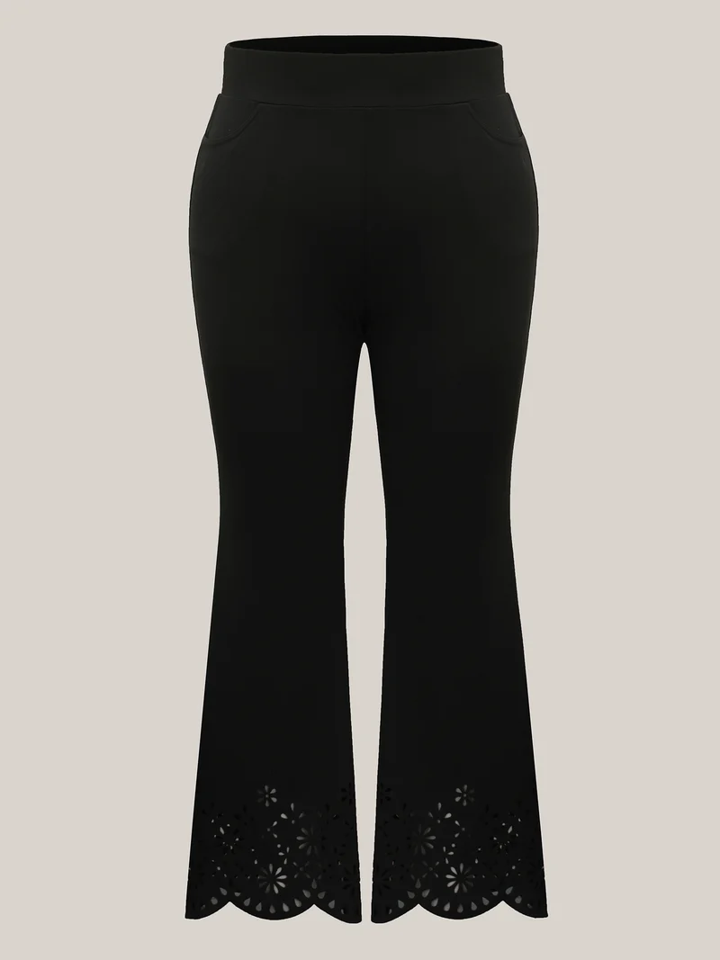 Scalloped Laser Cut Bootcut Pants