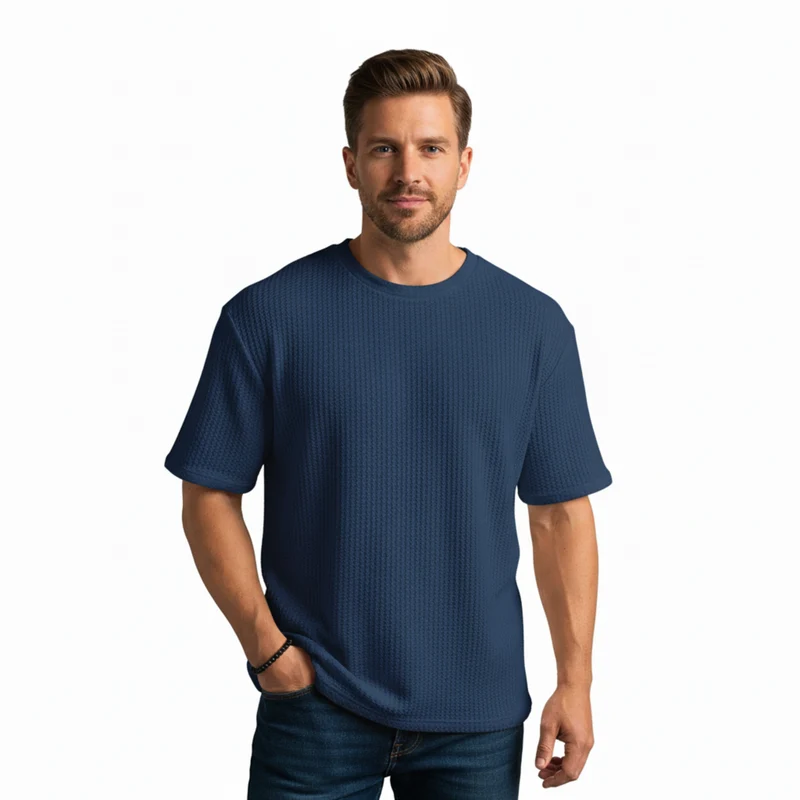 T-shirt Homme en Maille Tricotée Respirante à Manches Courtes et Col Rond